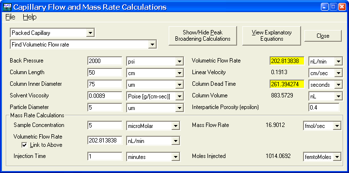 Capillary Flow and Mass Rate Calculator